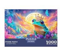 Crowned Frog Amid Flowers Under A Bright Moon 1000 Piece Jigsaw Puzzle Dream Frog Perfect Birthday Present for Kids & Adults 38x26cm/1000pcs