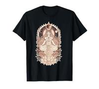 Crowned Goddess Meditating Lotus Moon Yoga Flowers T-Shirt