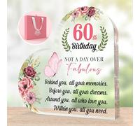 CROWNLY® 60th Birthday Gifts for Women Heart Shaped Acrylic Plaque Personalised Decorations for Grandma Nana Older Women Love Gift for Her