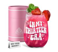 CROWNLY CRYSTAL 13th Birthday Gifts for Girls 'in My Thirteen Era' Stemless Glass with Pink Gift Box - 13th Birthday Gift for Daughter Sister Niece Granddaughter 475ml