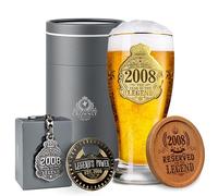 CROWNLY CRYSTAL 18th Birthday Gifts for Men Pint Glass 2008 570 ml Personalised Gifts for Men - Son Brother Friend Birthday Gift Box with Coaster, Keyring & Bottle Opener