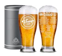 CROWNLY CRYSTAL 2008 18th Birthday Gifts for Men Personalised Beer Glass Presents for Brother or Son Unique Back in Days Gift Ideas for Men