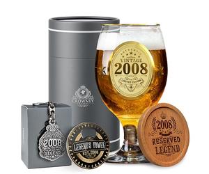 CROWNLY CRYSTAL® 2008 18th Birthday Gifts Personalised Beer Glasses Decorations Boyfriend Gifts for Men Mens Gift Ideas 18th Birthday Glass