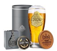 CROWNLY CRYSTAL® 2026 Retirement Gifts for Men Personalised Beer Glasses Retirement Decorations Old Man Grandad Gifts 570 ml (1 Pint) Card Unusual Mens Gift Ideas