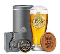 CROWNLY CRYSTAL 60th Birthday Gifts for Men Pint Glass 1966 570 ml Personalised Gifts for Men - Dad Husband Grandad Brother Birthday Gift Box with Coaster, Keyring & Bottle Opener