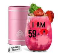 CROWNLY CRYSTAL® 60th Birthday Gifts for Women Stemless Wine Glasses Decorations Personalised Grandma Gift Ideas for Elderly Women