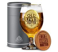 CROWNLY CRYSTAL® Old Lives Matter Retirement Gifts for Men and Women Beer Glass Birthday Uncle Grandpa Dads Older Women 60th Grandma