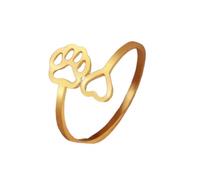 CrownOfRibbons Dainty Paw Print and Heart Ring, Gold Tone, Dog, Cat Pet Lover Design