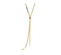 CrownOfRibbons Gold Ribbon Style Lariat Necklace, Knot Design, Tassel