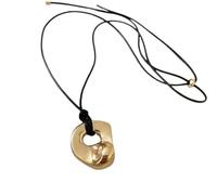 CrownOfRibbons Gold Tone Pendant Necklace for Women, Abstract Geometric Design with Black Adjustable Cord