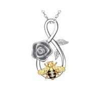 CrownOfRibbons Silver Rose and Golden Bee Infinity Pendant Necklace