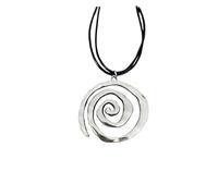 CrownOfRibbons Silver Spiral Pendant Necklace with Black Cord, Swirl Vortex Pattern