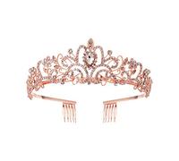 Crowns Elegant Princess Crown with Combs Round Wedding Bridal Crown for Women Bride Wedding Hair Accessorie (Color : Rose Gold Color)
