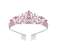 Crowns Elegant Princess Crown with Combs Round Wedding Bridal Crown for Women Bride Wedding Hair Accessorie (Color : Rose Gold Color)