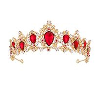 Crowns for Women, Vofler Gold Tiara w/ Ruby - Baroque Red Crystal Rhinestone Head Piece Accessories for Princess Queen Bridal Bride Birthday Wedding Pageant Prom Quinceanera Halloween Costume Party