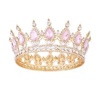 Crowns for Women, Vofler Queen Tiara Baroque Vintage Gold Pink Crystal Rhinestone Headband for Lady Girl Bridal Bride Princess Prom Birthday Wedding Pageant Prom Homecoming Halloween Costume Party