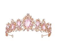 Crowns for Women, Vofler Rose Gold Tiara w/ Pink Crystal - Baroque Rhinestone Head Piece Accessories for Princess Girls Queen Bridal Bride Birthday Wedding Prom Quinceanera Halloween Costume Party