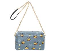 Crowns Stars Blue pattern Small Leather Crossbody Bag for Women Shoulder Purse with Adjustable Strap Lightweight Handbag for Daily Shopping Travel