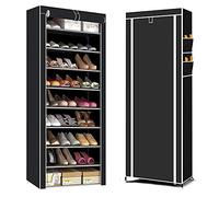 CROWNSHOP 10 Tiers Shoes Rack with Dustproof Cover 160 x 58 x 28cm Shoe Storage Cabinet Shoe Organizer Hold up to 27 Pairs of Shoes Tower Storage Organizer Shoe Rack Stand for Living Room Hallway