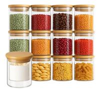 CROWNSHOP 12 Pcs Glass Spice Jars with Bamboo Lids 8oz/250ml Square