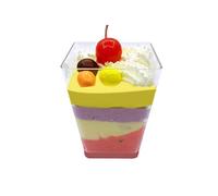 CROWNSHOP 150PC Dessert Cups 2oz/60ml Mini Square Dessert Cups Plastic Cube Clear Sample Shot Party Decor Small Reusable for Desserts Pudding Mousse Party