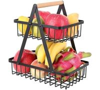 CROWNSHOP 2-Tier Fruit Basket Fruit Bowl Holder Bread Basket Vegetable Rack Detachable Holder for Home Kitchen Office
