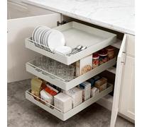 CROWNSHOP 2pc Pull Out Cabinet Organiser 35cm, Adjustable Expandable Cupboard Organiser, Slide Out Drawer for Kitchen Cupboards, Pantry Organisers and Storage, No Drilling Required
