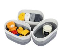 CROWNSHOP 3-Pack Cotton Rope Storage Baskets 29x26x22cm Foldable Collapsible Organizer Slim Waschbar Bins for Bathroom Towels Baby Clothes Blankets Vanity Closet Nursery (Grey-White)