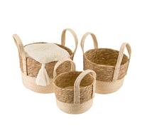 CROWNSHOP 3-Pack Woven wicker Storage Baskets with Handles -wicker storage basket Natural Plant & Home Organization Hamper Set Laundry Hamper for Shelf Nursery Laundry