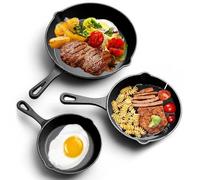 CROWNSHOP 3 Pcs Cast Iron Pan Pre-Seasoned Iron Skillet Set Heavy Duty Skillet Set with Pouring Lip for Grilling Searing Frying Baking Black (15cm 6-Inch 20cm 8-Inch 25cm 10-Inch)