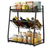 CROWNSHOP 3-Tier Spice Rack Free Standing Counter Spice Organiser Metal Seasoning Bottle Organizer for Kitchen Countertop Cupboard (Black Three Layer)
