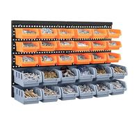 CROWNSHOP 32 PCS Wall Mount Storage Organiser Bin Panel Rack DIY Tool Bits Boxes 64 * 41cm Wall Mounted Pegboard Hook, Storage Bins and Panel Set Tool, Parts and Craft Organizer(Red+Black)