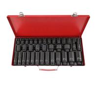 CROWNSHOP 35 Piece Impact Sockets Set 1/2" Drive Impact Socket Set PointSocket Tool Drive Impact Socket Kit Deep 6-Point Sockets for Spindle Axle Nuts and DIY Workshop (8-32mm)