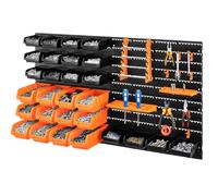 CROWNSHOP 46 PCS Wall Mounted Storage Bins Kit 64 * 41cm Garage Boxes Plastic Rack Parts Organiser Utility Kit With Stackable Boxes for Garage Workshop (46Pcs Orange Black)