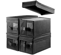 CROWNSHOP 4PCS CD Storage Box Holds 30 CDs in Full Jewel Cases and 165 Discs in CD Sleeves Protective Disc Organizer 35x16x15.5cm (8PCS Black)