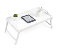 CROWNSHOP Bamboo Bed Tray Table 50x30x24cm - Foldable Breakfast in Bed Tray with Handles & Folding Legs, Portable Lap Tray for Eating, Working, Laptop, Sofa, and Breakfast in Bed (White, 1 PCS)