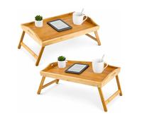 CROWNSHOP Bamboo Bed Tray Table 50x30x24cm - Foldable Breakfast in Bed Tray with Handles & Folding Legs, Portable Lap Tray for Eating, Working, Laptop, Sofa, and Breakfast in Bed (Brown, 2 PCS)