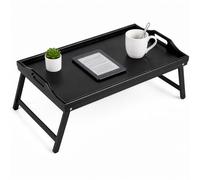 CROWNSHOP Bamboo Bed Tray Table 50x30x24cm - Foldable Breakfast in Bed Tray with Handles & Folding Legs, Portable Lap Tray for Eating, Working, Laptop, Sofa, and Breakfast in Bed (Black, 1 PCS)