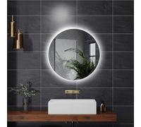CROWNSHOP Bathroom Mirror with LED Lights, 50cm Round Whirlwind Illuminated Wall Vanity Mirror With Touch Switch, Backlight,Anti-Fog, Smart Frameless Mirror, IP54