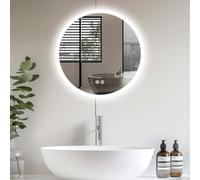 CROWNSHOP Bathroom Mirror with LED Lights, 60cm Round Illuminated Wall Mounted Makeup Mirrors with Touch Sensor Switch & Anti-Fog, 3 Lighting Modes, Dimming, Vanity Mirror