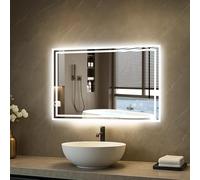 CROWNSHOP Bathroom Mirror with LED Lights 90x70cm Demister Touch Sensor | IP54 Waterproof | 5mm HD Explosion-Proof Glass | Detachable Plug | Memory Lighting Horizontal/Vertical Mount