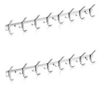CROWNSHOP Coat Hooks 8 Hooks Stainless Steel Racks Heavy Duty Wall Mounted Premium Design Rust Free Hanger Wall for Robe and Clothes 60X8X3.2CM (8 Hooks 2PCS)