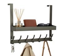 CROWNSHOP Coat Hooks 8 Hooks Stainless Steel Racks Heavy Duty Wall Mounted Premium Design Rust Free Hanger Wall for Robe and Clothes 60X8X3.2CM (Black 7 Hooks)