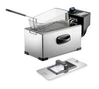CROWNSHOP Deep Fat Fryer 3L 2000W Stainless Metal Adjustable Temperature Control Deep Non-Slip Easy Clean Fryer with Basket Lid Silver (3L)