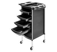 CROWNSHOP Hairdresser Trolley Salon Hairdressing Trolley with 4 Drawers Beauty Storage Cart Side Tray Hair Dryer Holder on Wheels Spa Barber Tool