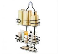 CROWNSHOP Hanging Shower Caddy 60.4 x 31 cm Hanging Over The Door Bathroom Organizer Black Bath Shelf with Towel Rack or Bathroom, Shower, Bedroom, No Drilling Required(Storage rack L)