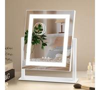 CROWNSHOP Hollywood Vanity Mirror with LED Lights, 30x25 cm, 3 Colour Settings, 360° Rotation, 10x Magnification, USB Ports (Square)