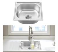 CROWNSHOP Kitchen Sink 420 * 370 * 190MM Stainless Steel Undermount Sink Square Inset Single Bowl with Drainer Waste for Kitchen Utility Room Bar