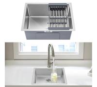 CROWNSHOP Kitchen Sink Stainless Steel Undermount Sink Square Inset Single Bowl with Drainer Waste for Kitchen Utility Room Bar (54 x 44 x 20CM)