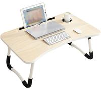 CROWNSHOP Laptop Table, 60 X 40 X 28cm Bed Table, Bed Desk Stand With Foldable Legs & Cup Slot Notebook Stand Computer Laptop Bed Table Laptops Tray For Sofa Bed, Pink (White Maple)